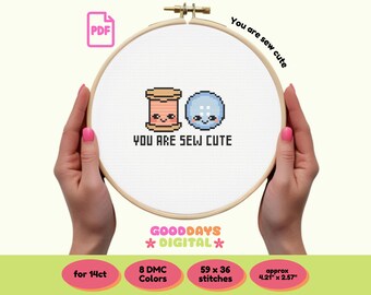 You Are Sew Cute Cross Stitch Pattern PDF | Kawaii Sewing Pun Design | Cute Button & Thread | Instant Download | Gift for Stitchers
