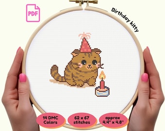 Kawaii Cat Cross Stitch Pattern: Funny Tuna Cake Design (PDF Download)
