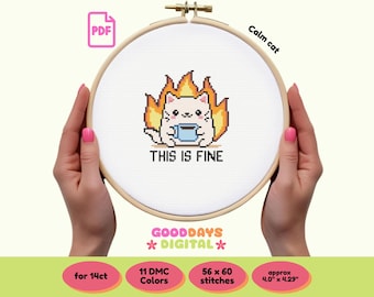 Calm cat humorous PDF Cross Stitch Pattern | Sarcastic Design | Instant PDF Download | Needlework | Gift for Crafters | Funny Cross Stitch