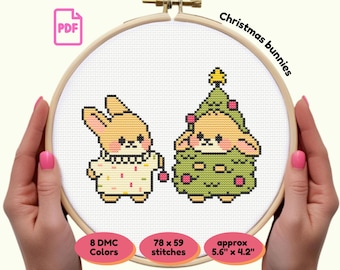 Cute Bunny Christmas Cross Stitch Pattern PDF | Kawaii Holiday Design | Funny Animal Stitch | Instant Download | Festive Needlework