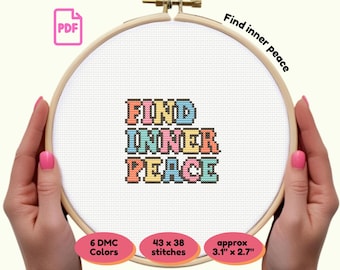 Find Inner Peace PDF Cross Stitch Pattern | Colourful Quote Design | Mindful Decor | Instant Download | Positive Gift for Stitchers