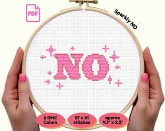 No Word Pink Sparkle Cross Stitch Pattern | Funny Snarky PDF | Boundaries Needlework | Instant Download | Gift for Crafters