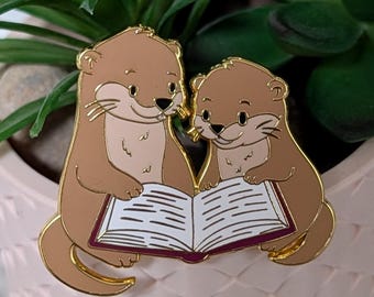 Reading Otters Enamel Pin | Adorable Otters Lapel | Bookish Gifts