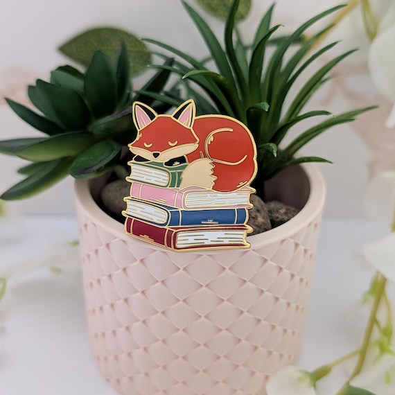 Fox & Books Enamel Pin | Sleeping Fox Lapel | Bookish Gifts | Bookish Enamel Pin | Fox Gift