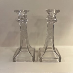 Vintage Pair of Candlestick Holders, Formal, Etched Glass