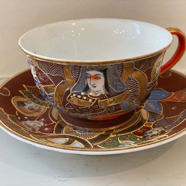 Vintage JAPANESE Teacup and Saucer, JB Betsons, Moriage