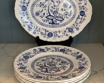 Vintage Wedgewood Blue and White Dinner Plates and Platter, Blue Heritage Pattern, Tunstall, England (Priced by Condition)