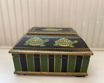 Painted Turtle Box, Keepsake Box, Green and Black, Hand Painted