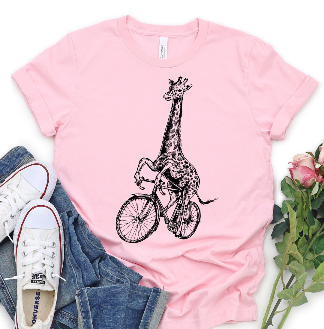 Giraffe Riding a Bike Shirt, Zoo Shirt, Animal Lovers, Cute Giraffe