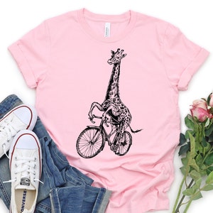 Giraffe Riding a Bike Shirt, Zoo Shirt, Animal Lovers, Cute Giraffe with Bicycle Tshirt for Men Women, Wildlife Rider Giraffe Shirt Gift