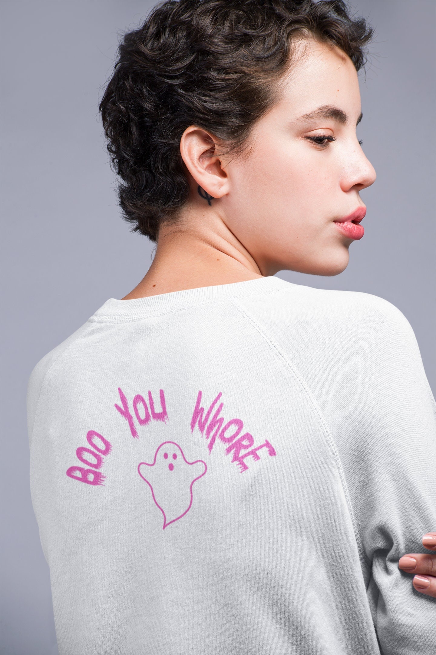 Boo You Whore Funny Halloween Sweatshirt Halloween Ghost