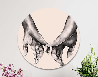 Wall circle for hanging | Hands Holding Each Other Watercolor Art | Round artwork on the wall