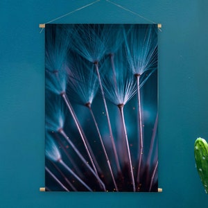 Póster textil gran formato | Arte para colgar en la pared | Arte fotográfico de dientes de león | Diseño sobre tela antiarrugas