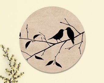 Wall circle for hanging | Silhouette of birds in a tree | Round artwork on the wall