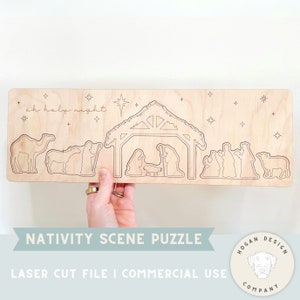 Puzzle ze sceną Narodzenia Pańskiego SVG | Puzzle świąteczne | Puzzle dla dzieci | Puzzle chrześcijańskie z Jezusem | Dekoracje świąteczne | Glowforge Laser | Laser Cutter