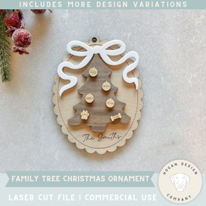 Ornement de Noël familial personnalisé SVG fichier laser découpé numérique pour Glowforge | Ornement avec nom personnalisé | Décoration de Noël | Découpe laser