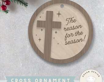 Adorno navideño con forma de cruz SVG / Adorno con el motivo de la temporada / Adorno religioso cortado con láser / Decoración navideña cristiana
