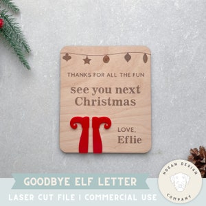 Elf Abschiedsbrief Zeichen SVG Laser geschnitten Datei für Glowforge | Abreisebrief | Weihnachtself | Magischer Elf | Elfen-Requisite | Laserschneider