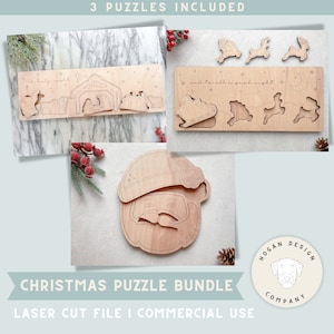 Christmas Puzzle Bundle SVG File | Santa Puzzle | Kids Puzzle | Christian puzzle | Christmas Decor | Glowforge Laser | Laser Cutter