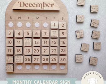 Calendar SVG Laser File Cut Digital File for Glowforge | Kids Montessori calendar Svg | Daily Task List | Advent calendar | Laser Cut ready
