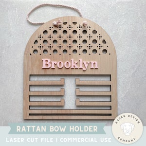 Rattan Bow Holder SVG Laser File Cut Archivo digital para Glowforge / Diademas de caña personalizables y signo de arcos / Boho Nursery / Corte láser listo