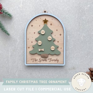 Enfeite de Natal de família personalizado Arquivo digital de corte de arquivo a laser SVG para Glowforge | Ornamento com nome personalizado |Decoração de Natal | Cortador a laser