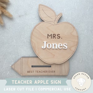 Teacher Apple Sign SVG Laser File Cut Digital File for Glowforge | Gifts for Teachers Svg | Wooden Apple Sign with Stand | Laser Cut ready