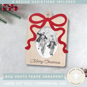 Bow Ornament Photo Frame SVG Laser Cut File | Picture Frame Glowforge Digital Download | Christmas photo ornament | Laser Cutter Home Decor