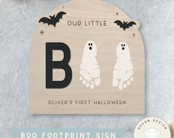 Boo Footprint Sign SVG | Halloween Kids Craft | Baby’s First Halloween | Laser Cut File for Glowforge | Footprint Keepsake Template