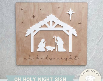 Oh Holy Night SVG File | Digital Cut File Laser | Christmas Decor | Christmas tree Sign | Glowforge Laser | Laser Cutter