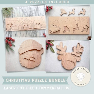 Paquete de rompecabezas de Navidad Archivo SVG / Rompecabezas de Santa / Rompecabezas para niños / Rompecabezas cristiano / Decoración de Navidad / Láser Glowforge / Cortador láser