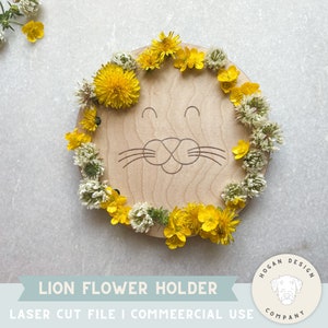 Löwe Blumenhalter SVG Laserdatei Schnitt Digitale Datei für Glowforge | Holzblumenstrauß | Blumen für Mama | Montessori | Laser-Cut bereit