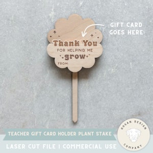 Carte-cadeau enseignant pieu de plantes fichier laser SVG découpé fichier numérique | Jardin des coquilles Saint-Jacques | candidature enseignant | porte-cartes cadeau | rétro | Forgelumineuse