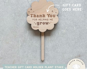 Tarjeta de regalo para maestro con estaca para planta SVG, archivo digital cortado con láser / Jardín Scollop / Aplicación para maestro / Porta tarjetas de regalo / Retro / Glowforge
