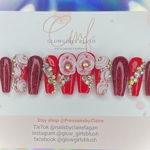 Red Christmas bling  press on nails