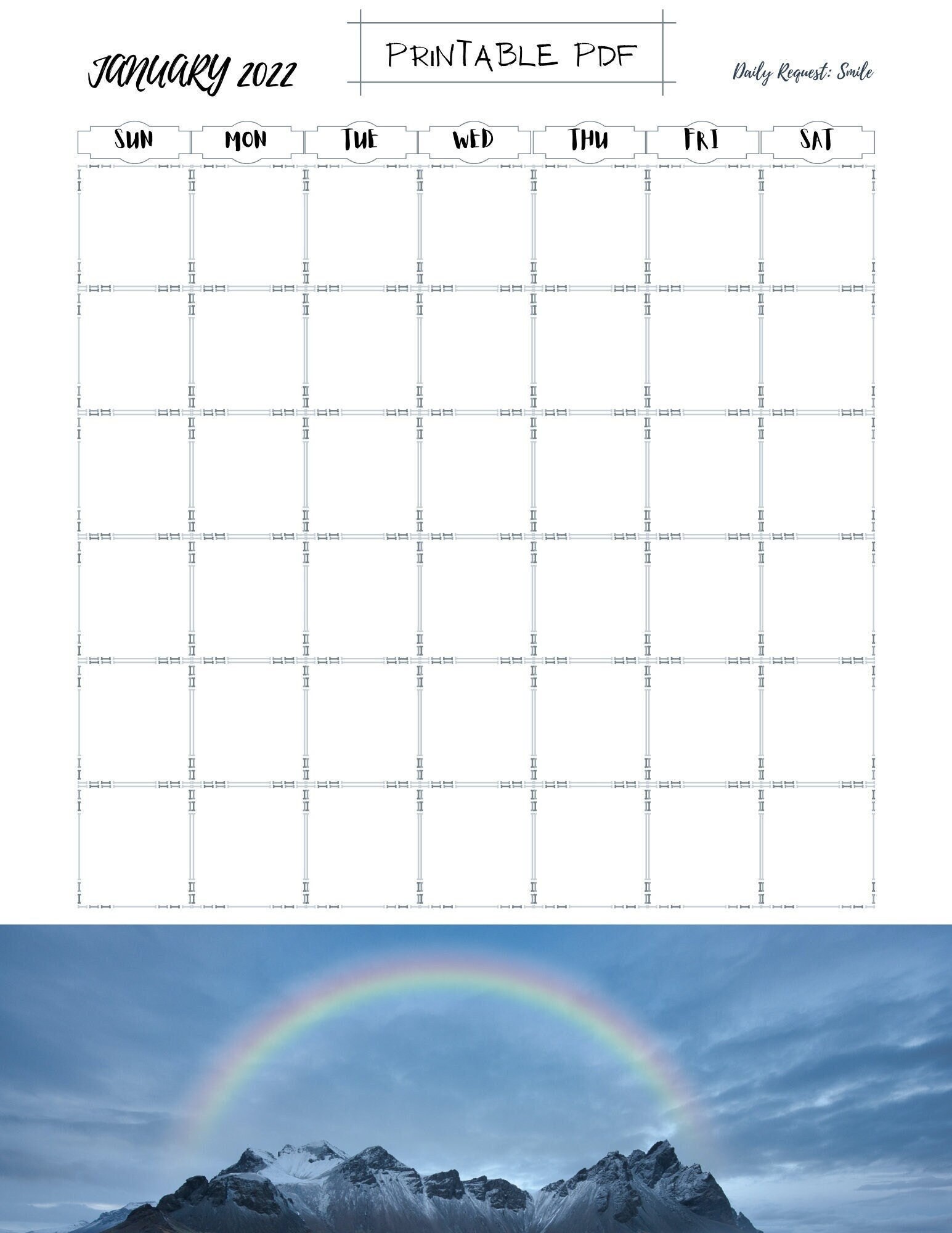 Printable Rainbow Calendar, Digital Download, Blank Monthly Calendar ...