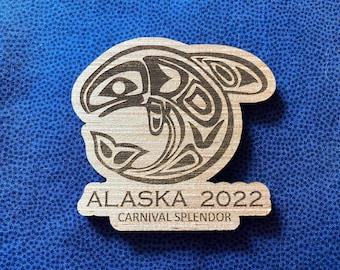 Custom Laser engraved wood Alaska cruise magnet, Alaska vacation souvenir