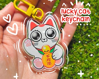 Portachiavi in acrilico a forma di gatto portafortuna: glitterato Kawaii Maneki Neko