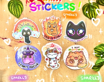 GRAPPIGE KAT ministickers gestanst | sprankelende stickers | schattige kattensticker | kawaii schattige kunst | leuke sticker | meme-sticker | grappige stickerset