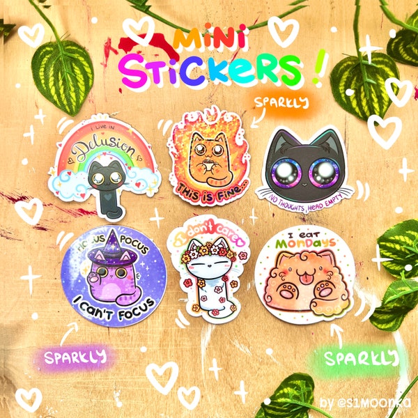 FUNNY CAT mini stickers die-cut | sparkly stickers | cute cat sticker | kawaii cute art | cute sticker | meme sticker | funny sticker set