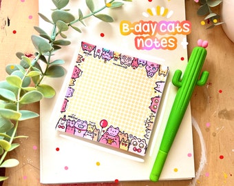 B-DAY CATS notepad | cute stationery | notes | Memopad | to do list memo pad | notes | scrapbooking | cat notepad