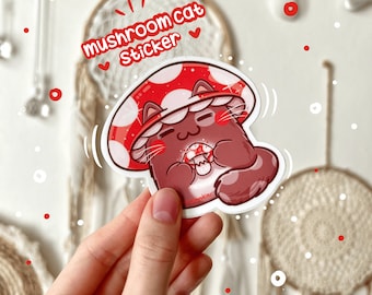Mushroom Cat: Waterproof Vinyl Die-Cut sticker for car