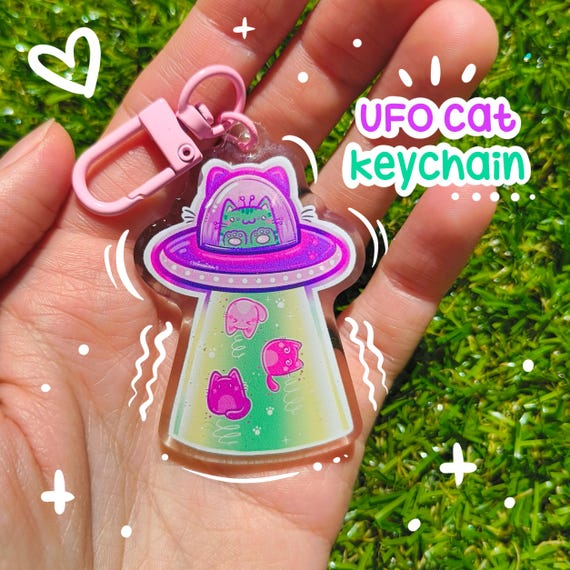 UFO Cat Acrylic Keychain: Kawaii Glitter Charm