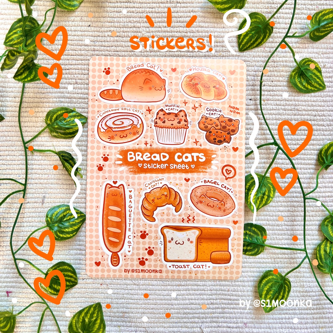 BREAD CATS Sticker Sheet | Cute Food | Bakery Stickers |cute Cat ...