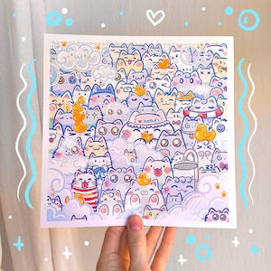 Bunch of Shower cats art print | cute art print | cat illustration | cute cats | cute cat poster | bathroom art | bubbles | shower lovers
