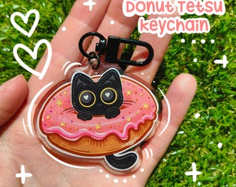 ドーナツキーホルダーに入った猫、白い猫好きへのギフト、かわいい