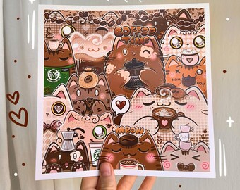 Coffee Cats Art Print: Kawaii Cat Cafe Illustration
