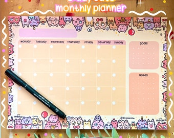 B-DAY CATS A4 monthly planner | cute stationery | notes | Memopad | to do list memo pad | monthly list | scrapbooking | cat notepad