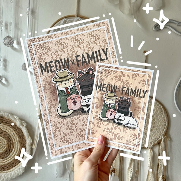 MEOW x Family postcard | post card size | A5 A6 | cute art prints |  spy x family | kawaii print | cute posters | Postkarten | pohled
