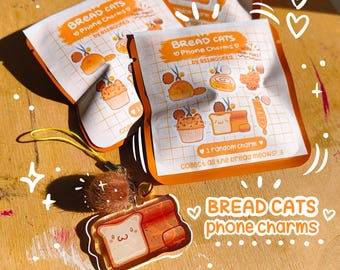 Bread Cats Phone Charm: Small Glitter Keychain with Pompom
